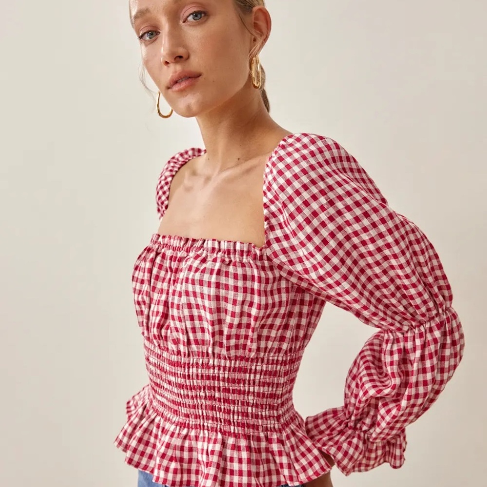 Reformation Oakgrove linen red gingham top - Medium